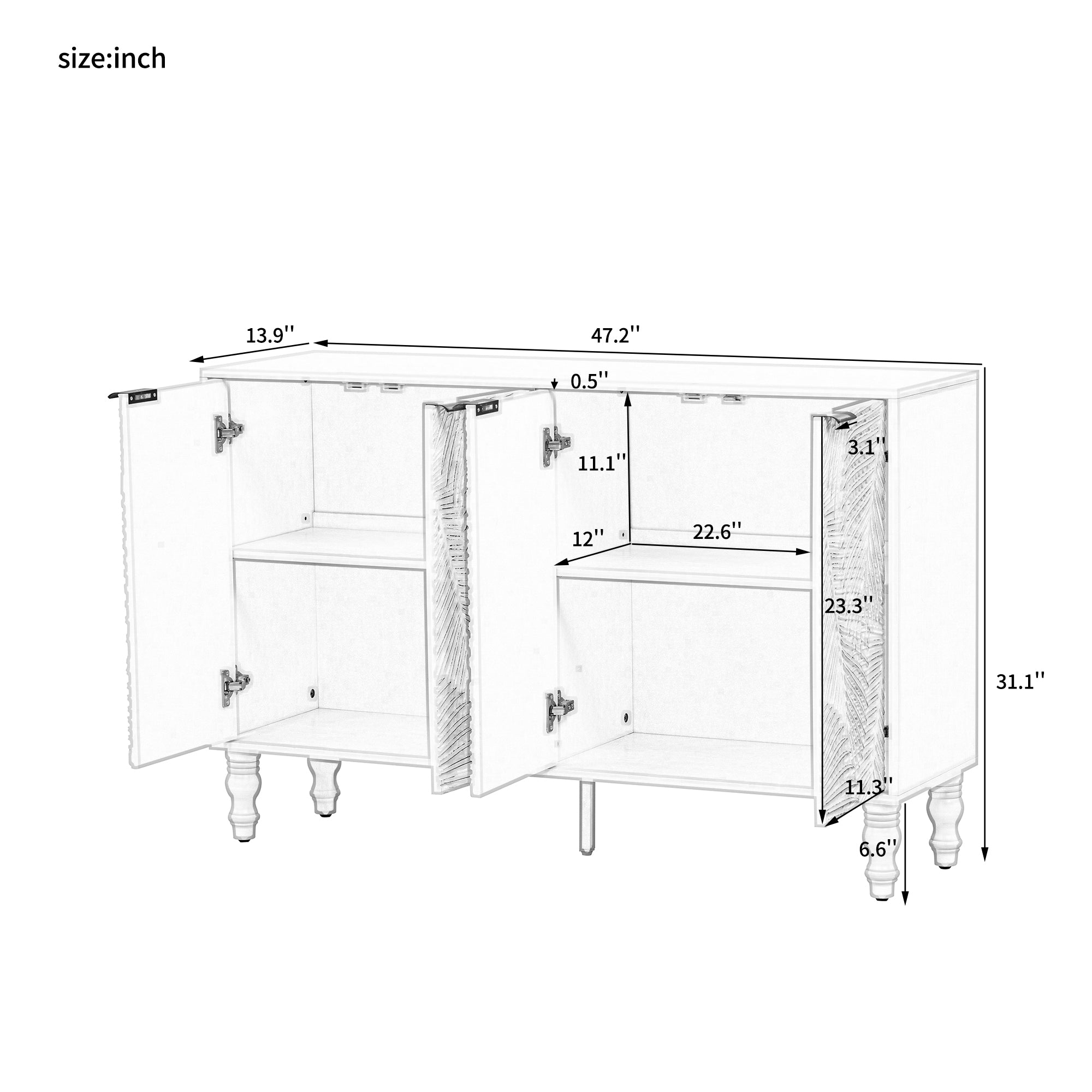 U-Can 47.2'' Modern TV Stand, Entertainment Center Media Console with 2 Spacious Storage Space, Solid Wood Legs and Anti-tip Device For Living room, Up to 43''