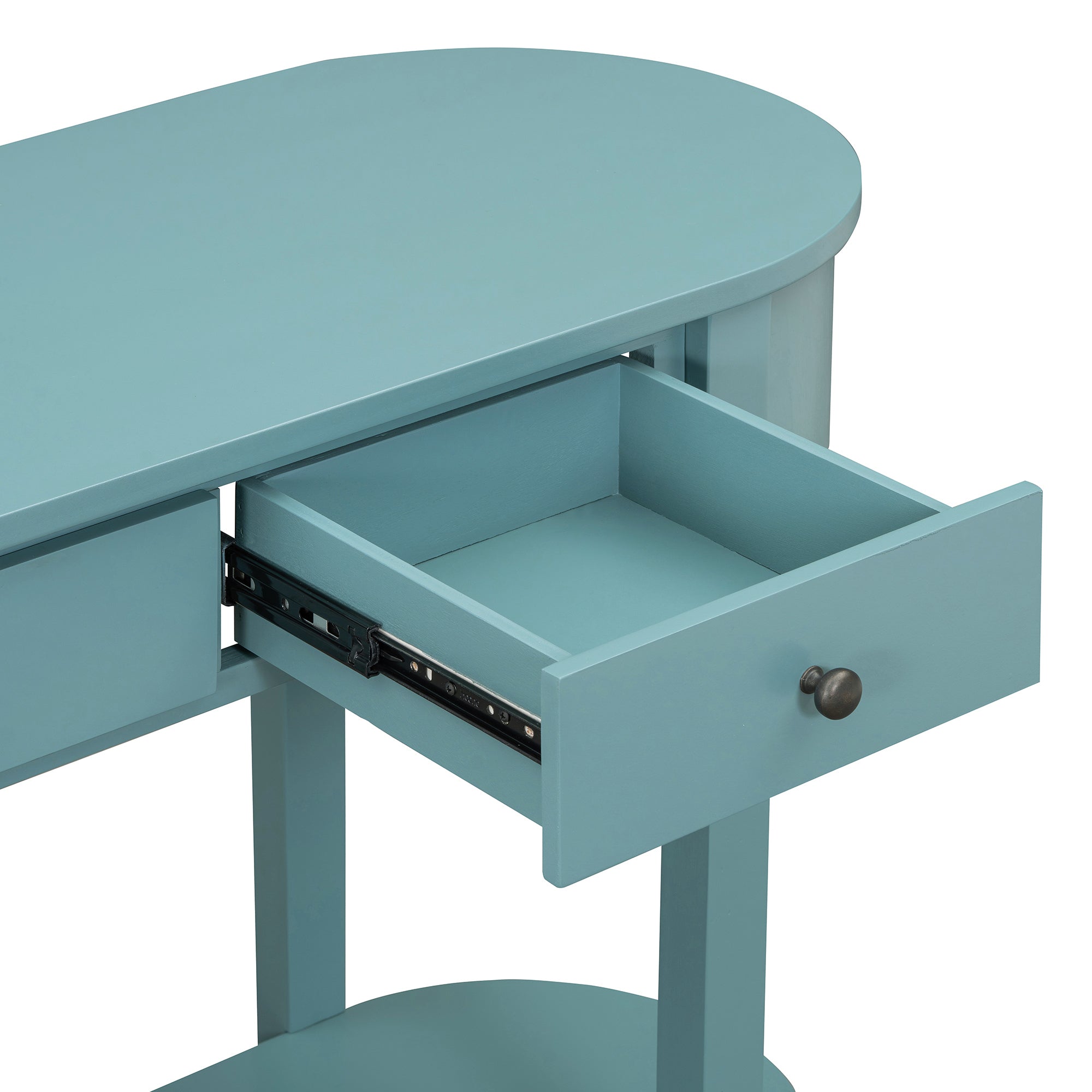 TREXM Elegant Retro Console Table with Curved Design and Smooth Glaze for Entryways, Living Rooms and hallways (Turquoise Green)