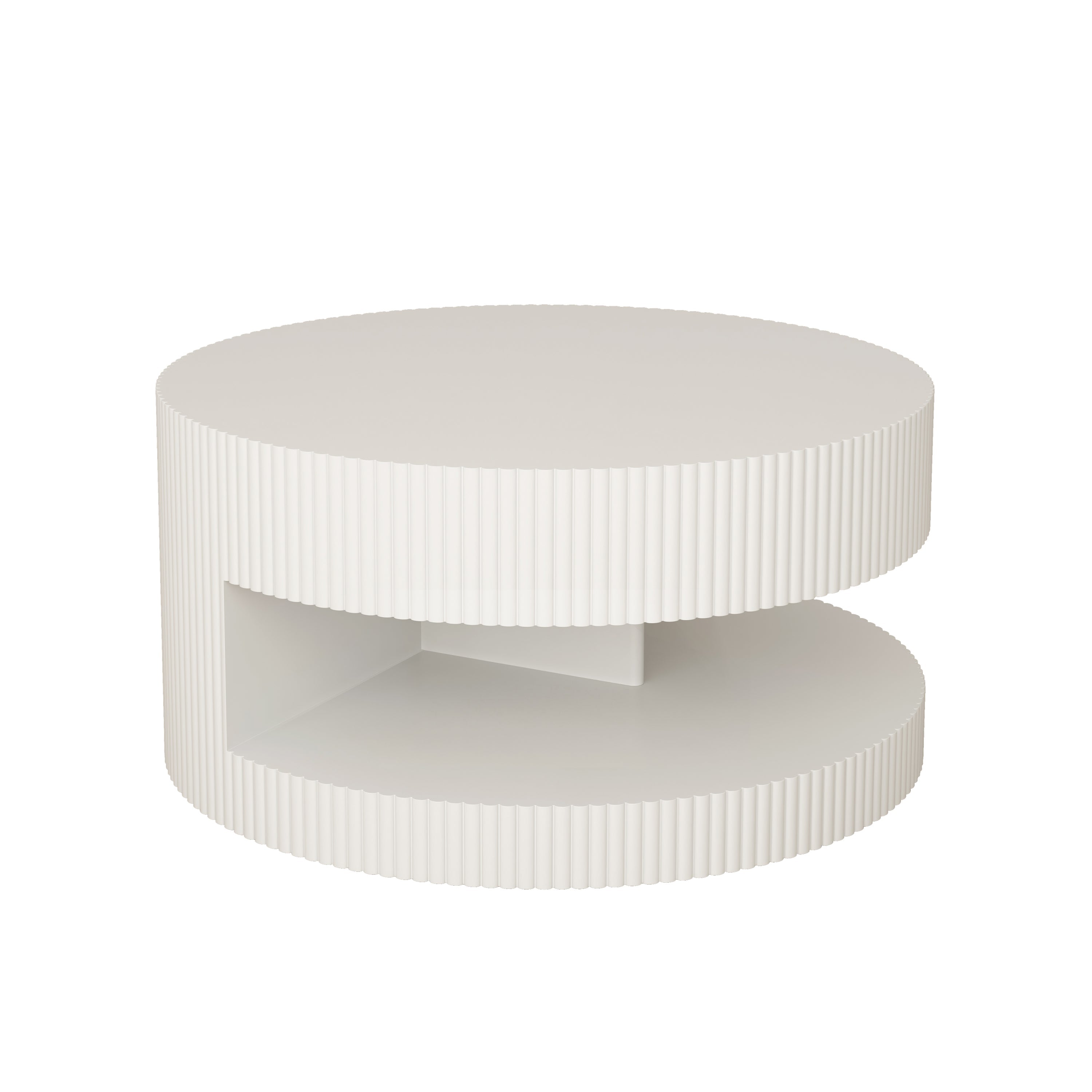 31.5'' Round Coffee Table,Modern Center Table with Storage,Vertical Stripe Design Coffee Table for Living Room,Bedroom(White)