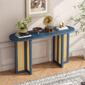 TREXM Farmhouse Rattan Console Table Entryway Table, Narrow Console Table with Storage, Hallway Table for Living Room, Entrance (Navy)