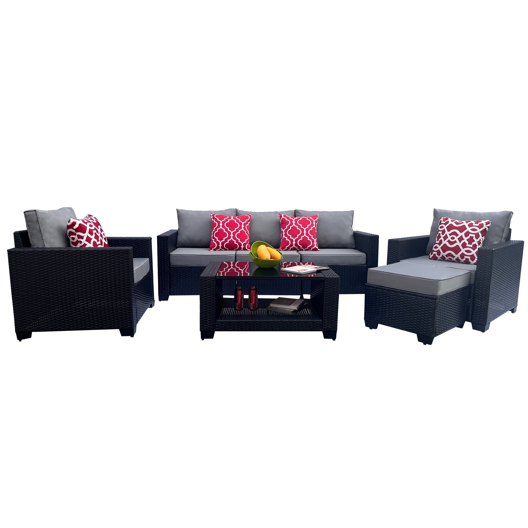 Outdoor Garden Patio Furniture 7-Piece PE Rattan Wicker Cushioned Sofa Sets  and Coffee Table, patio furniture set;outdoor couch;outdoor couch patio furniture;outdoor sofa;patio couch