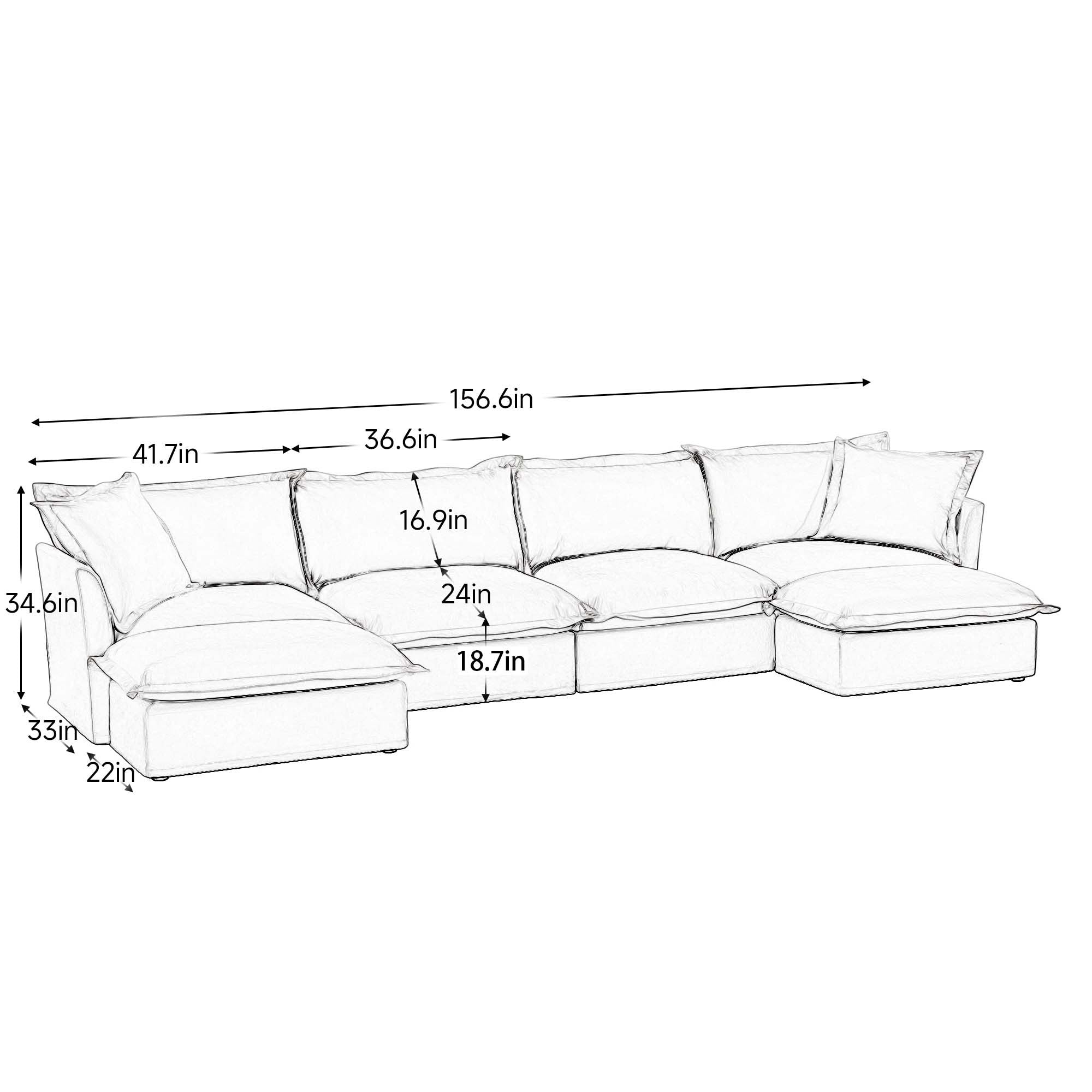 Slipcovered U Shape Sectional Wide and Deep Seat Sofa Couch, 4 Seater Sofa with French Edges Design Multiple Big Pillows, Soft Deep Seat Comfy Cloud Couch for Living Room, Apartment, Chenille Fabric