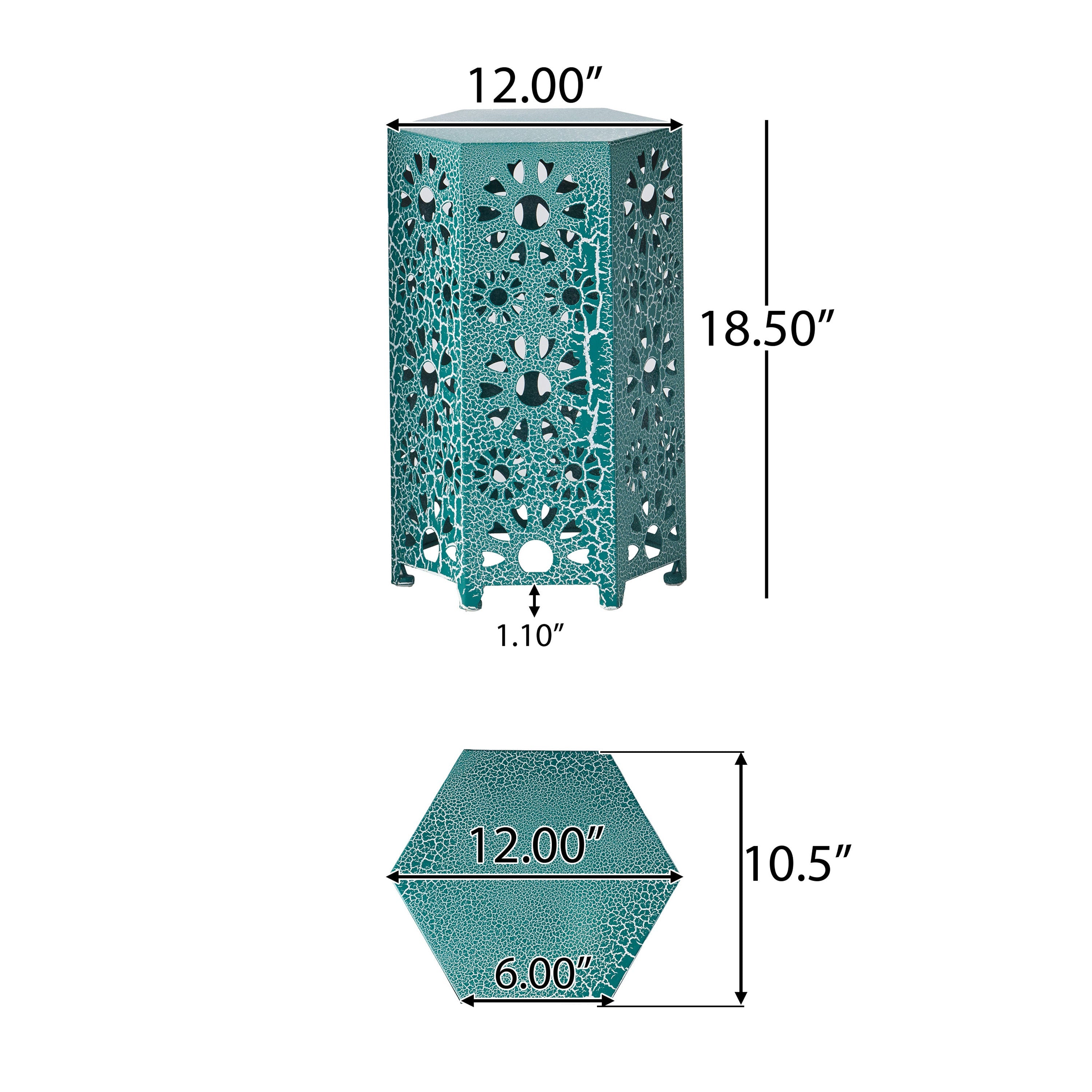 ELIANA Modern 12' Side Table with Iron Frame in Teal Finish