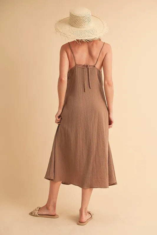 Aemi+Co Side Button Midi Cami Dress