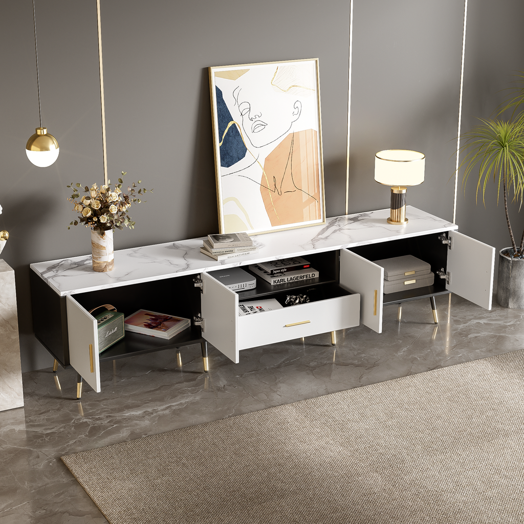 71'' Modern TV Stand with 2 Cabinets&  Open Compartments, Entertainment Center for TVs up to 80'', Television Console for Living Room, Bedroom, Home Theatre
