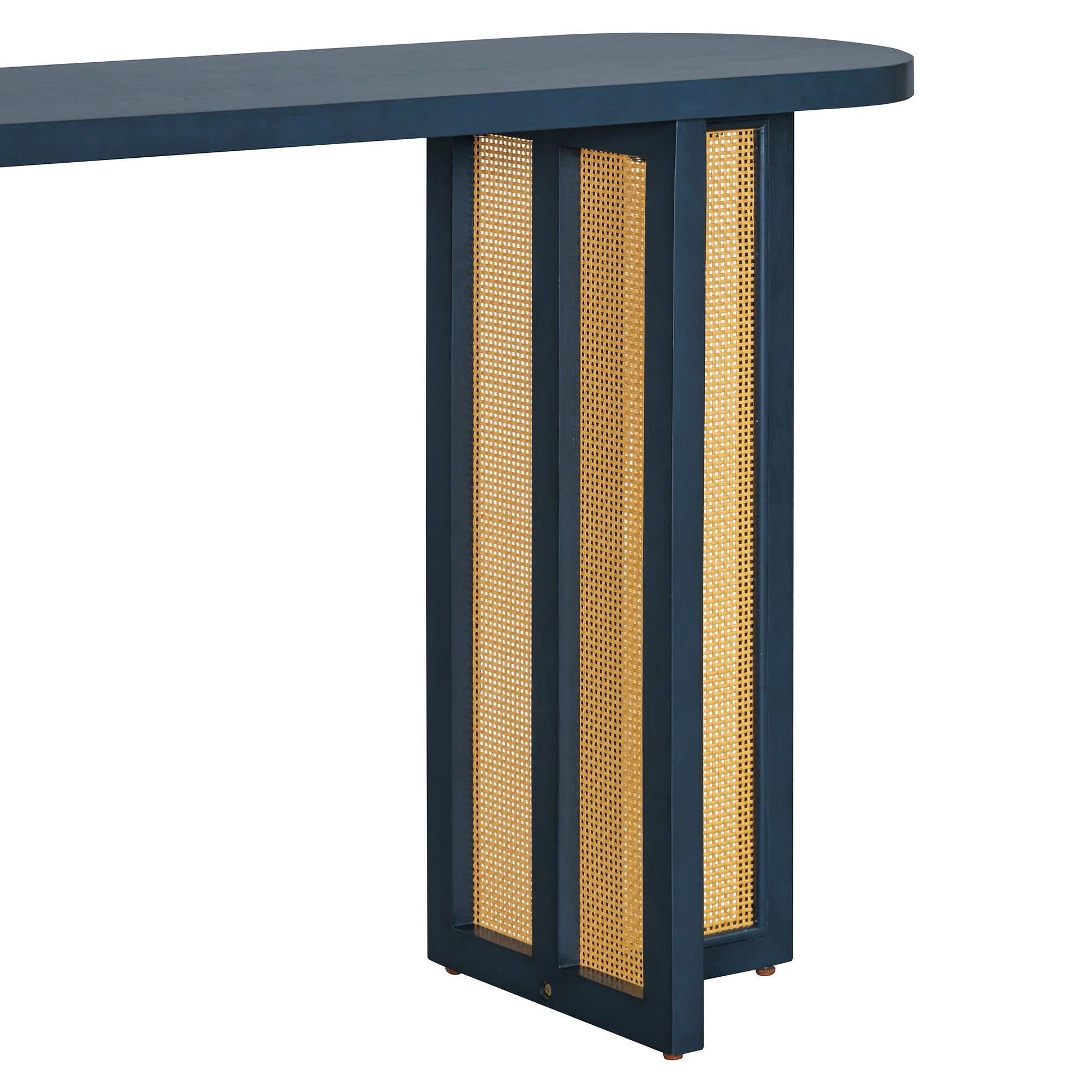 TREXM Farmhouse Rattan Console Table Entryway Table, Narrow Console Table with Storage, Hallway Table for Living Room, Entrance (Navy)