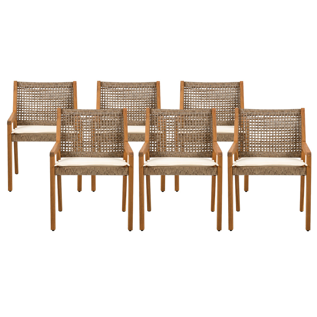 Outdoor Dining Set – Premium Acacia Wood Stamford Table & Wicker Chairs with Cream Cushion for Comfortable Dining Experience,Suitable for large gatherings(1 Table + 4 Chairs)