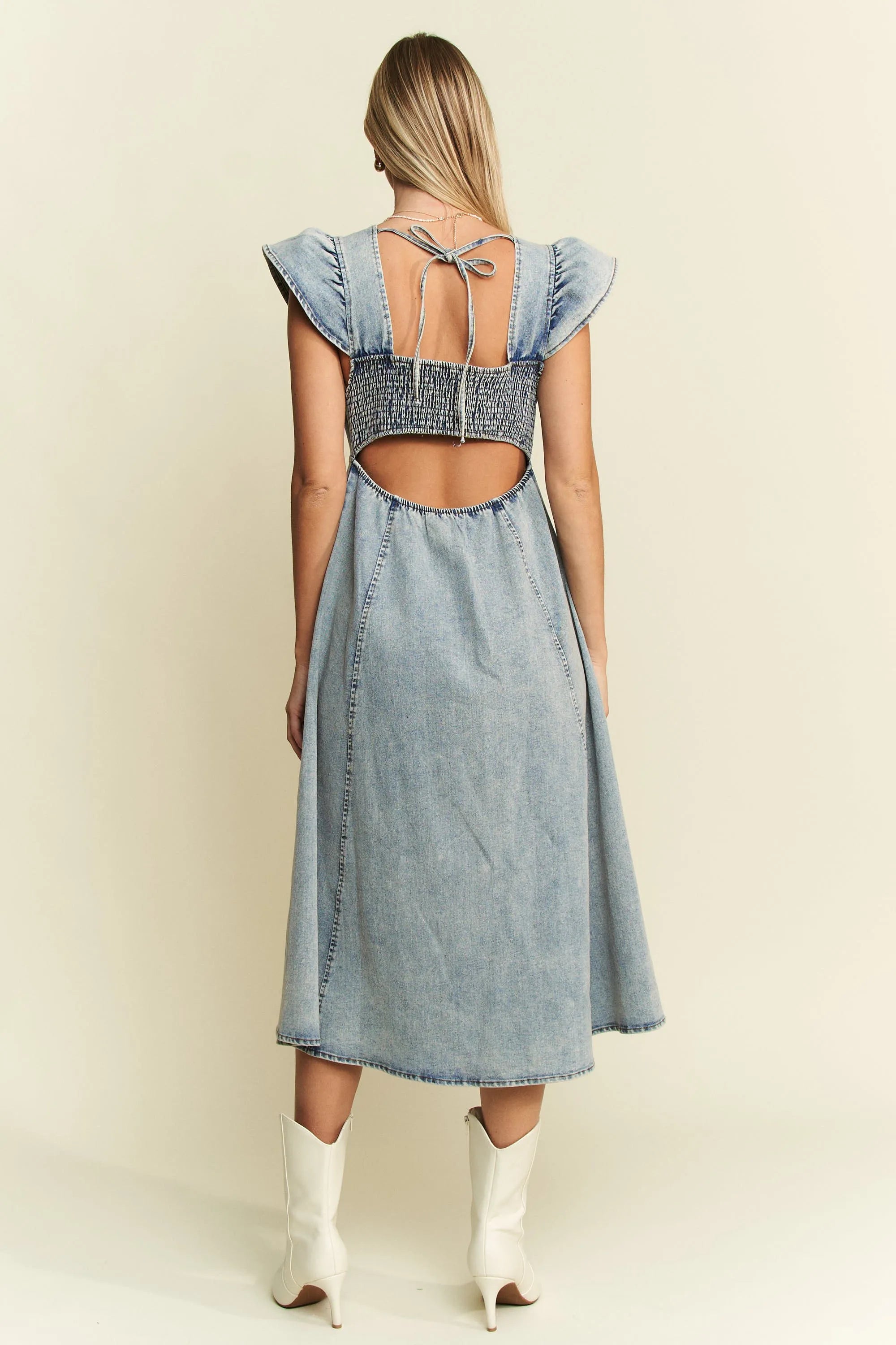 Jade By Jane Full Size Ruffled Denim Midi Dress Plus Size