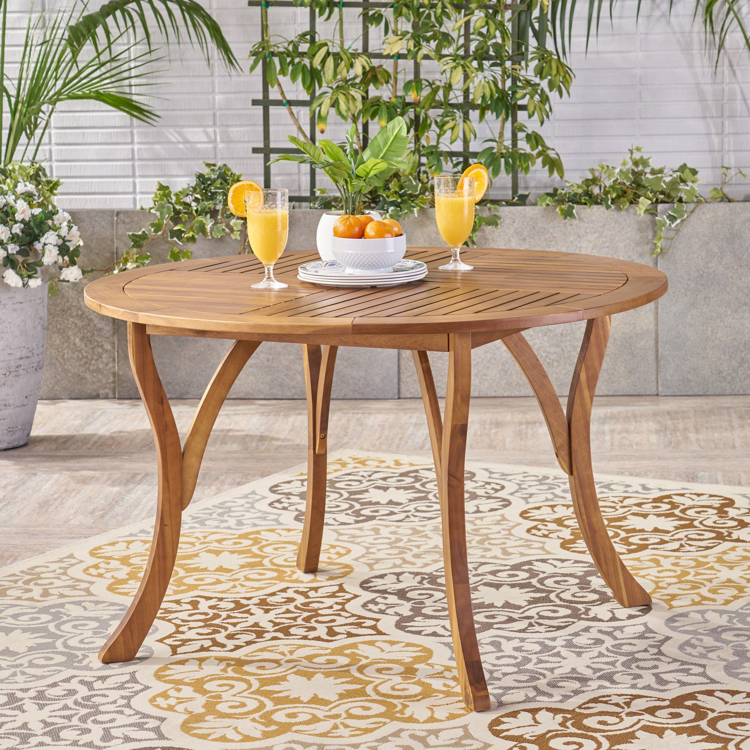 HERMOSA 47 Outdoor Acacia Wood Table with Teak Finish and Circular Design