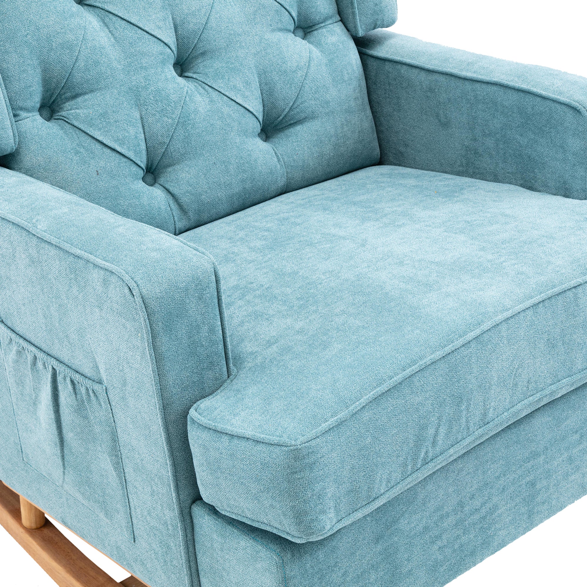 COOLMORE Nursery Rocking Chair Upholstered Mid Century Modern Rocker Oversized Armchair for Living Room with Solid Wood Base (Mint Green)