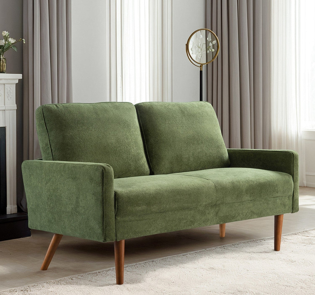 Velvet Loveseat Sofa, European Style with Sleek Design, Modern & Vintage Flair, Upholstered 2 Seater Couch, Chic Living Room Furniture Seating for Home, Apartment or Office, Green