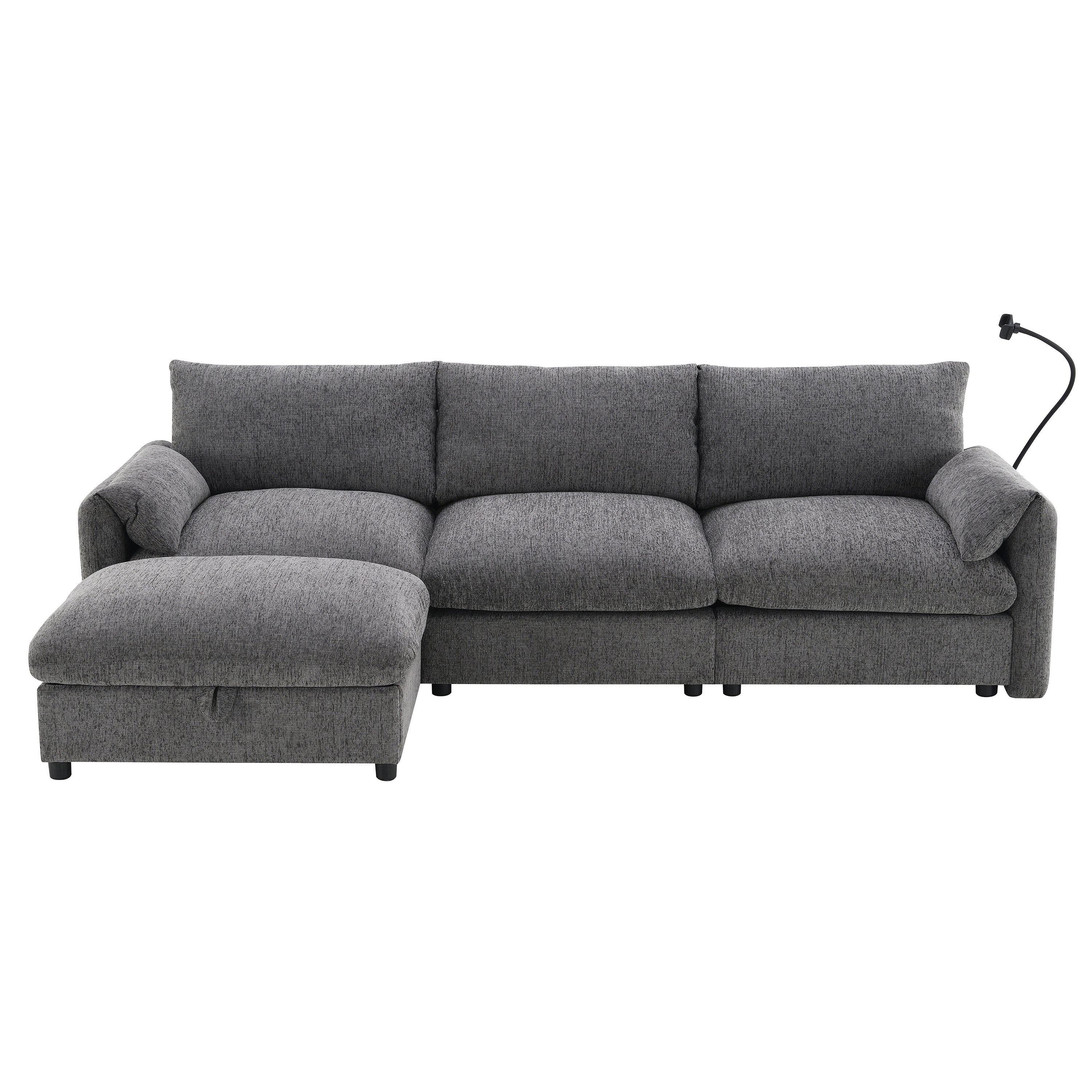 96.5'' Chenille Sectional Sofa with Storage Ottoman and Pockets,Adjustable Phone Holder,Wide Seat,4 Seat L Shaped Couch Set,Comfy Sofa with USB Charger for Living Room,Apartment,3 Colors