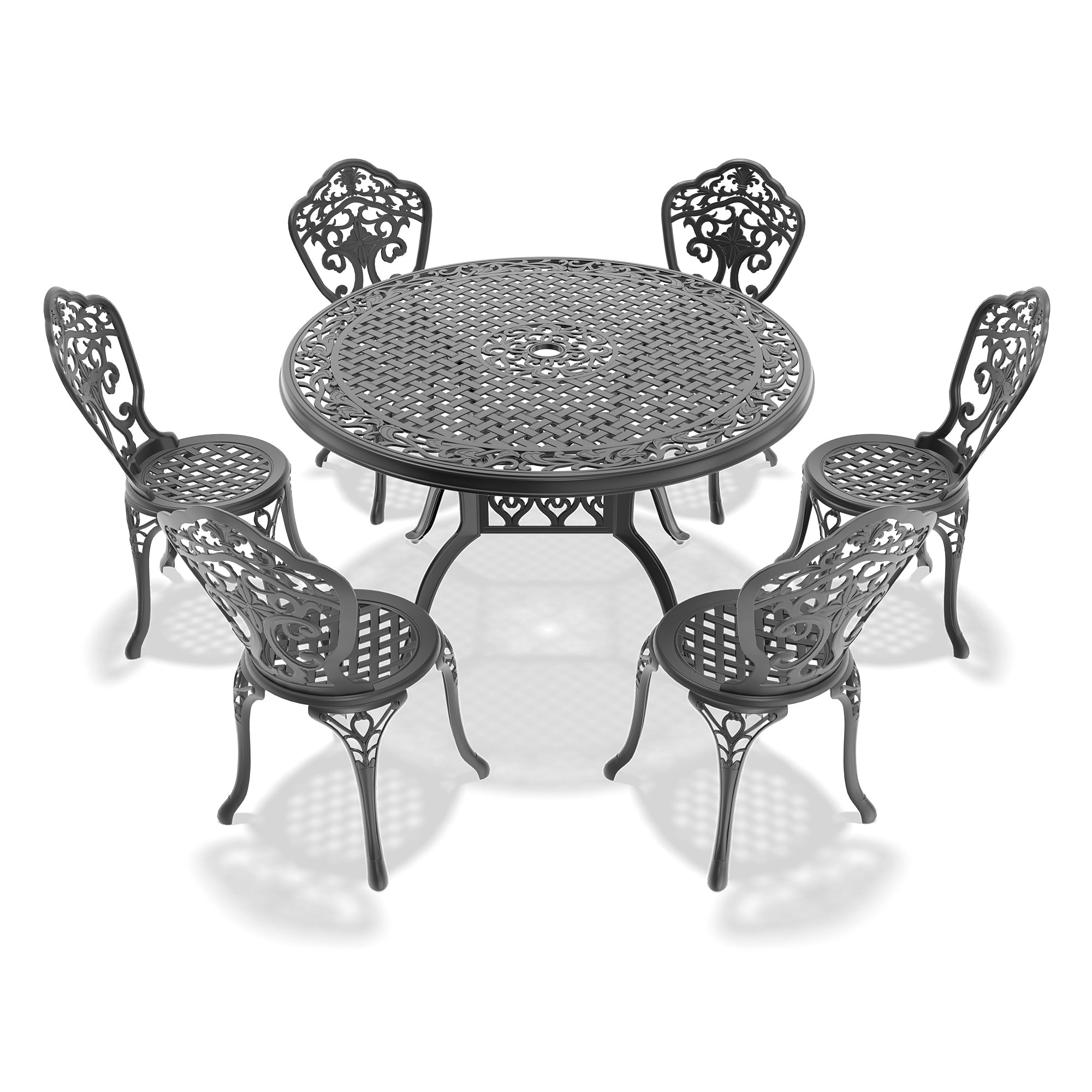 7-Piece Set Of All-Weather Cast Aluminum Dining Furniture Set With Black Frame