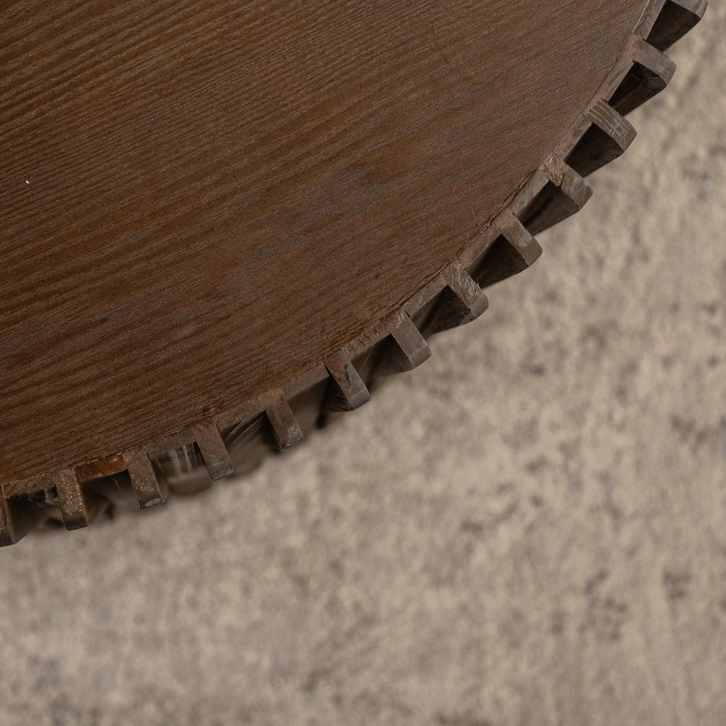Vintage Fashion Style Cylindrical Nesting Coffee Table Set with Vertical Textured Embossed Design for Living Room, Office and Dining Room, Dark Brown (Set of 2)