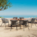 GO 7 Pieces Patio Dining Set, All-Weather Outdoor Furniture Set with Dining Table and Chairs, Acacia Wood Tabletop, Metal Frame, for for Garden, Backyard, Balcony, Grey