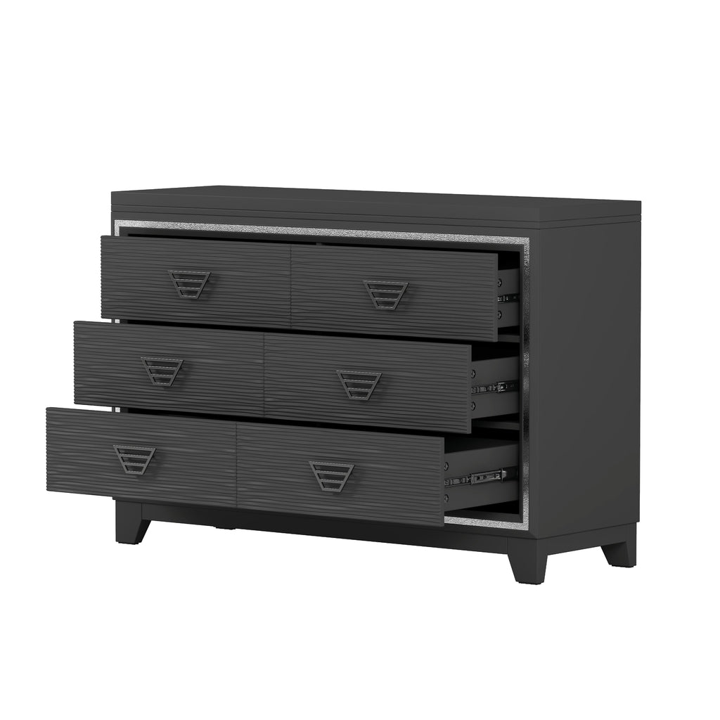 Elegant Dresser with Metal Handle and Sparkling Shiny Decoration, Storage Cabinet with 6 Drawers for Bedroom, Living Room, Black