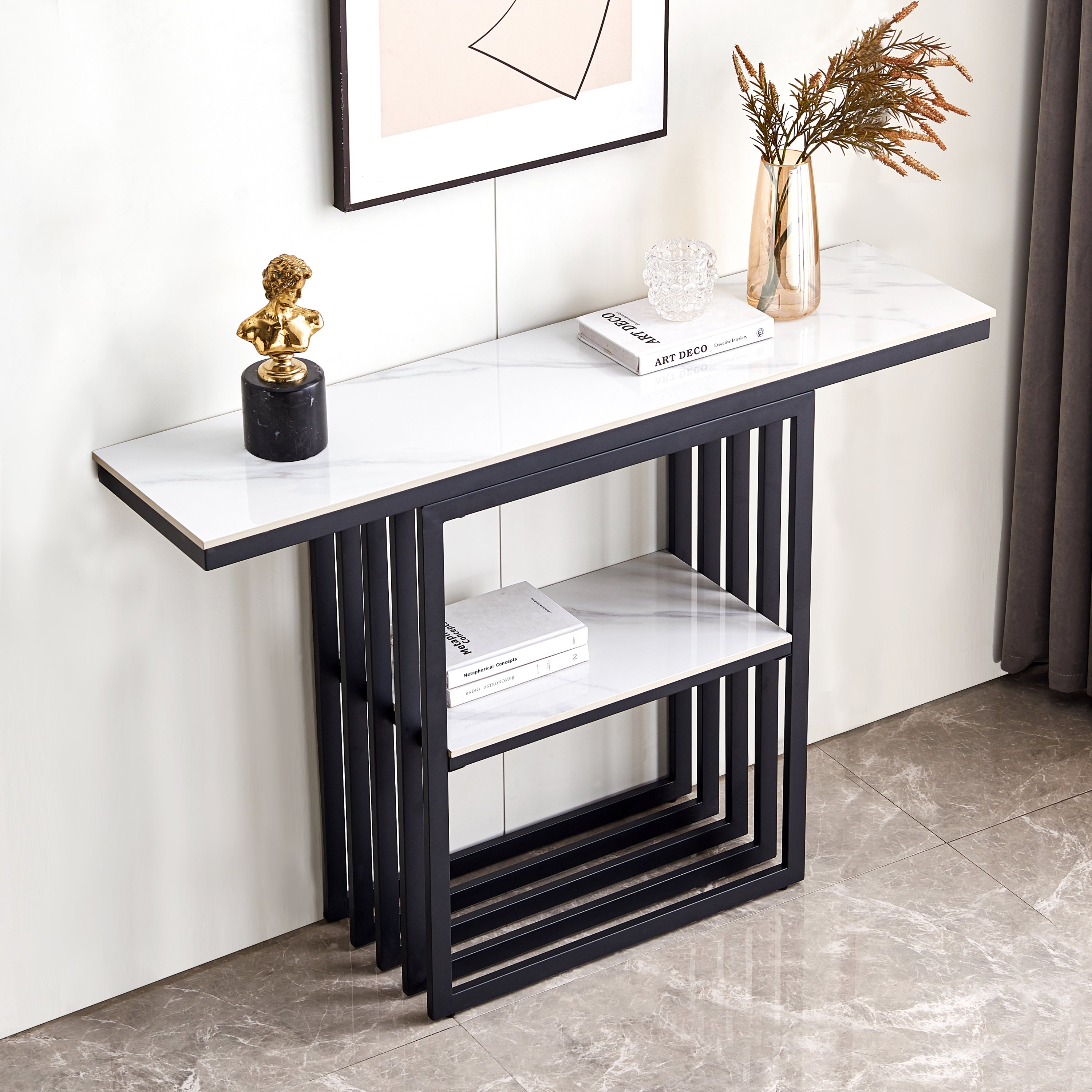 Modern Console Table, Metal Frame with Adjustable foot pads for Entrance, Corridor, Living room & Office.(Black)