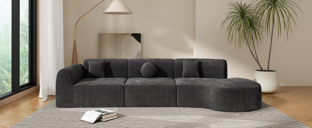 140' Modern Curved Sectional Sofa with High-Density Fully Compressed Sponge and Chaise Lounge, 3-Piece Set, Fully Assembled Right Hand Facing, Perfect for Living Room, Lounge