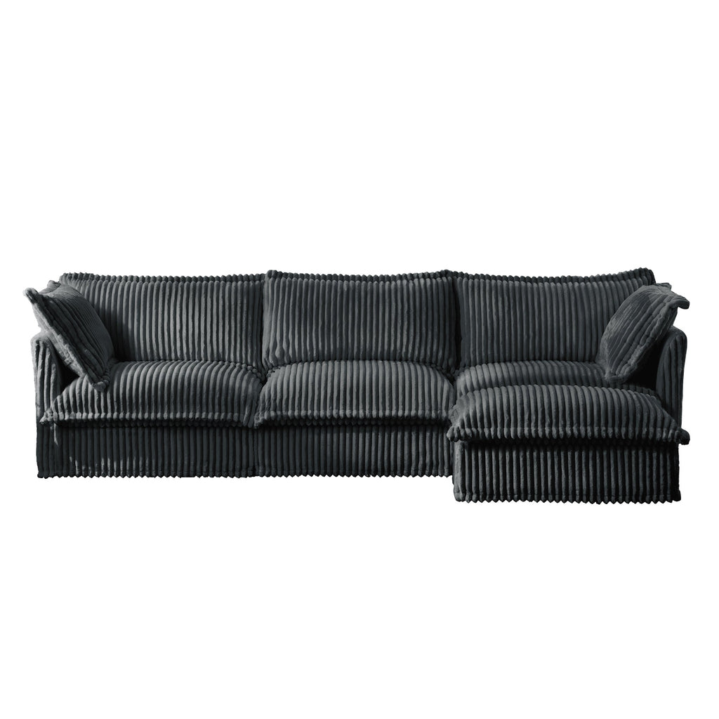 L-Shaped Slipcovered Sectional Sofa Couch, Comfy Deep Seat Cloud Couch with Convertible Ottoman & 2 Big Pillows, Modern Oversized 3 Seater Slipcovered Sofa Set for Living Room Office,Gray Corduroy