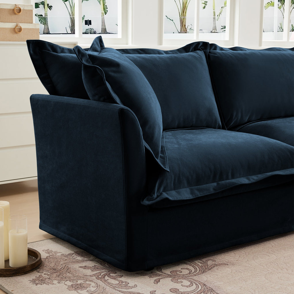 Slipcovered Sofa 2 Seater Sofa    With 2 Ottomans, 2 Seater Sleeper Sofa Bed Home Theater Oversized Sofa For Living Room, Chenille, Blue