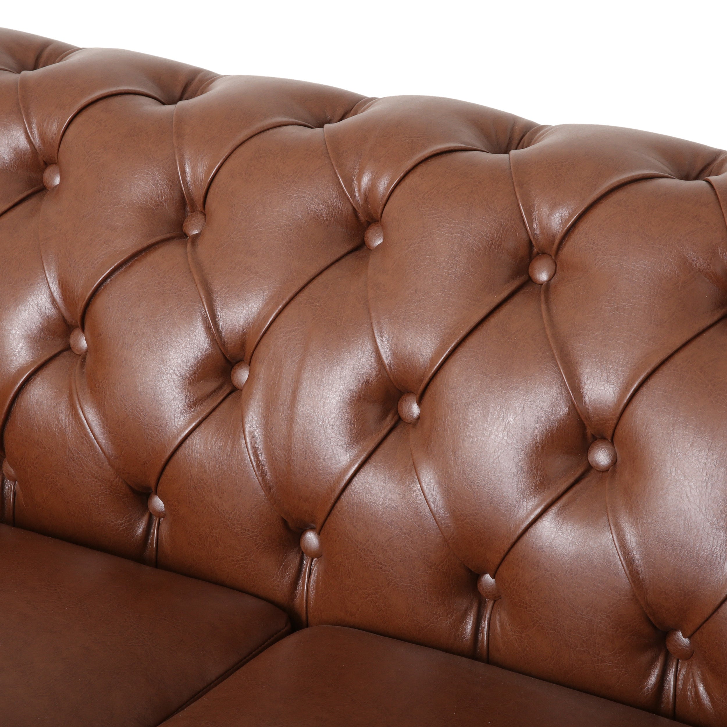 Mirod Comfy 3-Seat Sofa with Wooden Legs, Retro Style, Light Brown, PU, 78.75''Wx33.5''Dx28''H