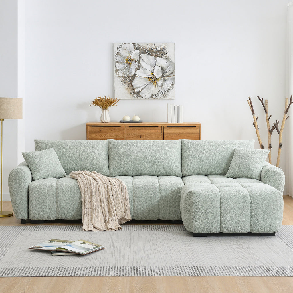 110' Modular Sectional Sofa, L Shape with Extra-large Seat, Pull-line Design, Movable Ottoman, High Density Foam, Free Combination, Sturdy Metal&Wood Frame, Boucle Fabric, 3 Colors