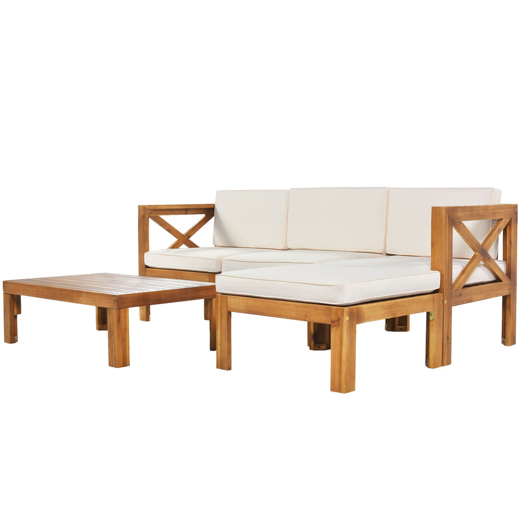 TOPMAX Outdoor Backyard Patio Wood 5-Piece Sectional Sofa Seating Group Set with Cushions, Natural Finish+ Beige Cushions