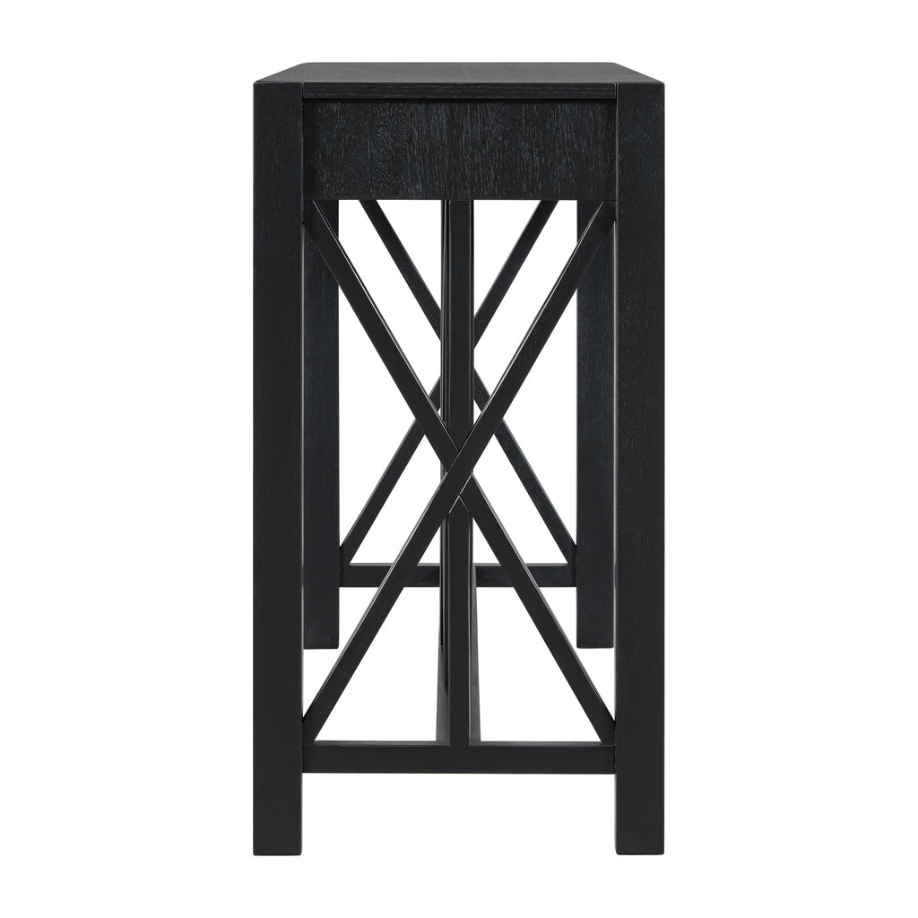 U_Style 60''Acacia Veneer Console Table with 4 Spacious Drawers, Modern Crisscross Design Entryway Table with Open Bottom Storage,Farmhouse Sofa Table for Living Room,Kitchen,Dining Room,Hallway