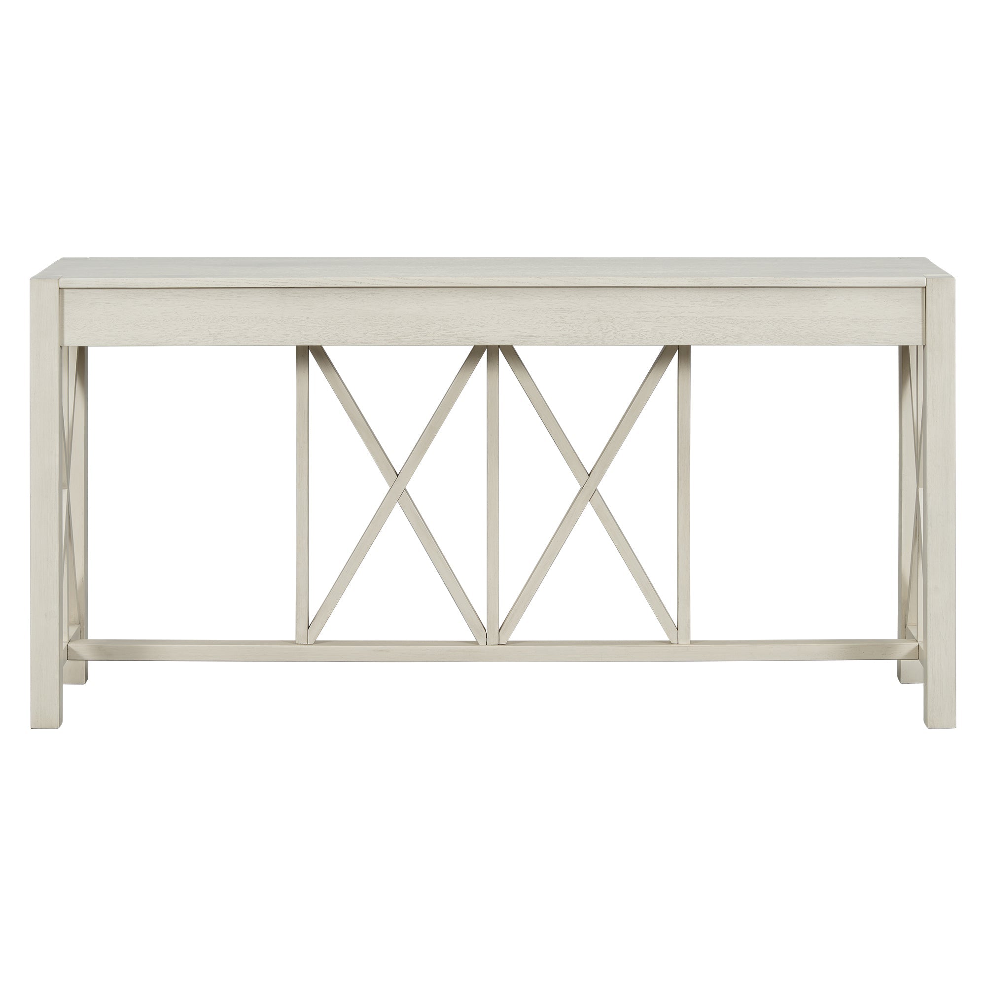 U_Style 60''Acacia Veneer Console Table with 4 Spacious Drawers, Modern Crisscross Design Entryway Table with Open Bottom Storage,Farmhouse Sofa Table for Living Room,Kitchen,Dining Room,Hallway