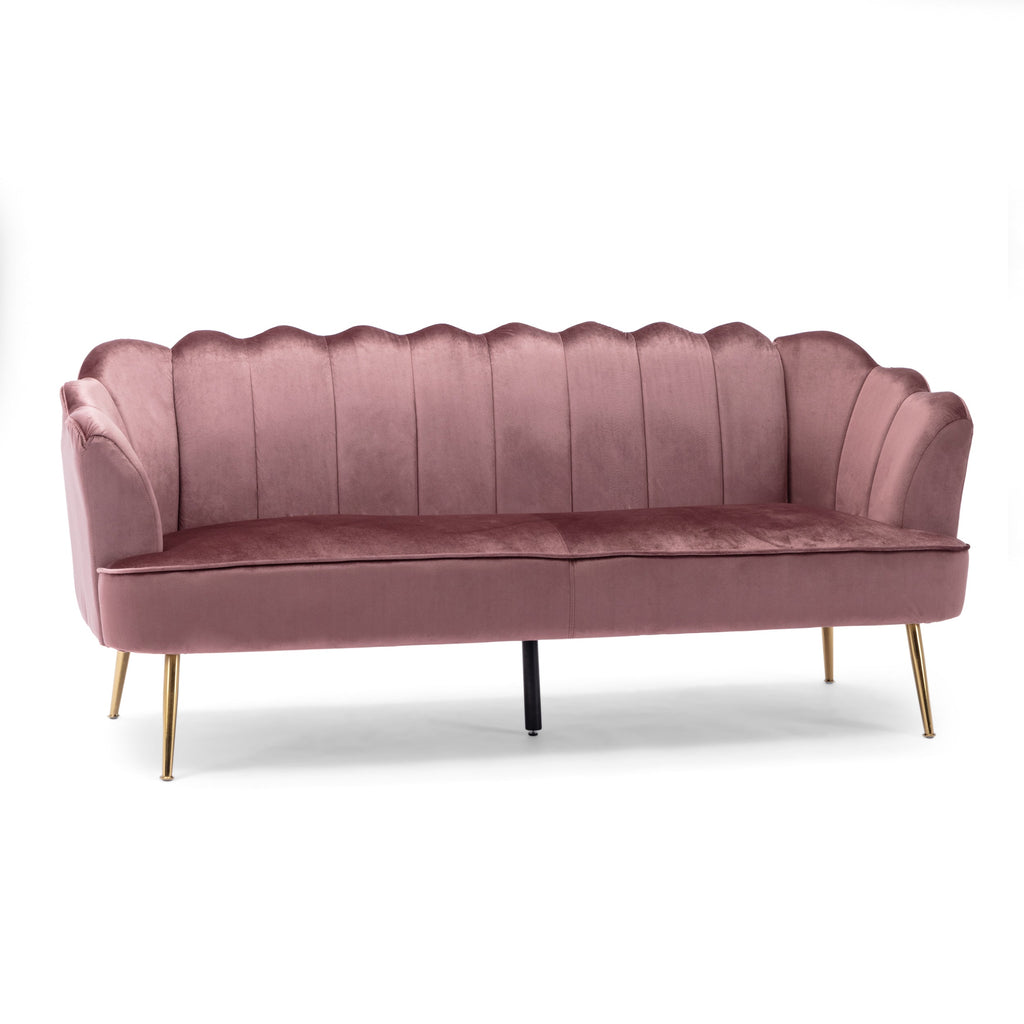 Modern Glam Velvet 3 Seater Sofa with Curvaceous Shell Design in Blush