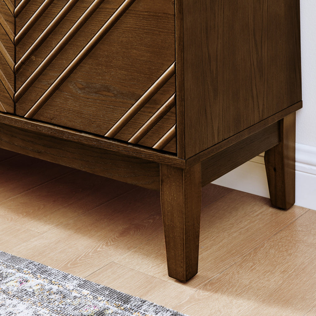 60.5'' Buffet Cabinet with Storage, Farmhouse Fluted Sideboard with Geometric Pattern & Adjustable Shelves, Mid Century Modern TV Stand for Living Room Kitchen Dining Room Entryway, Walnut