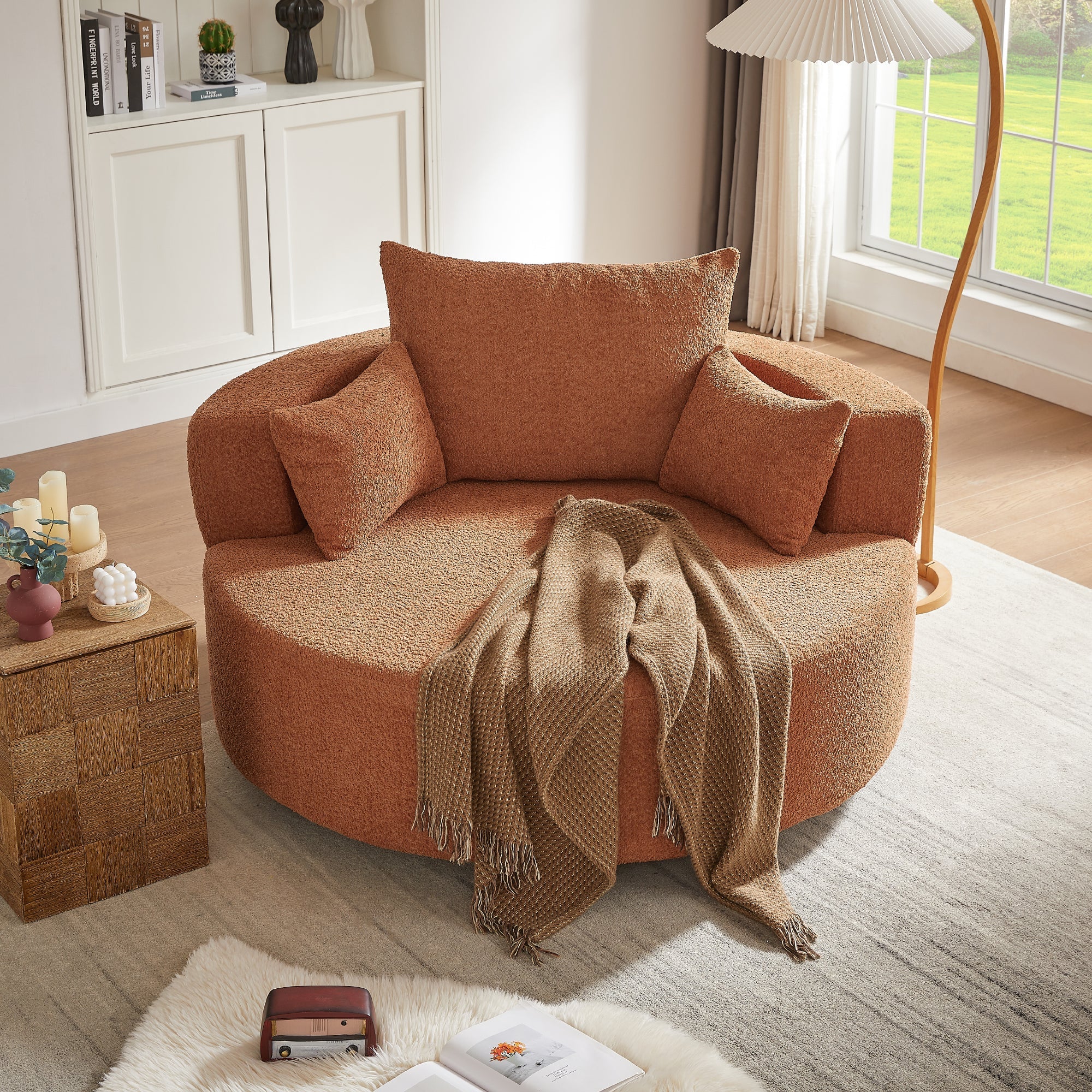 360° Swivel Accent Barrel Chair with Removable Pillows, Orange Red Chenille, 56.3 Inch