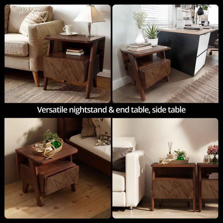 Rorns Rum Nightstand with Drawer for Stylish Bedroom Storage