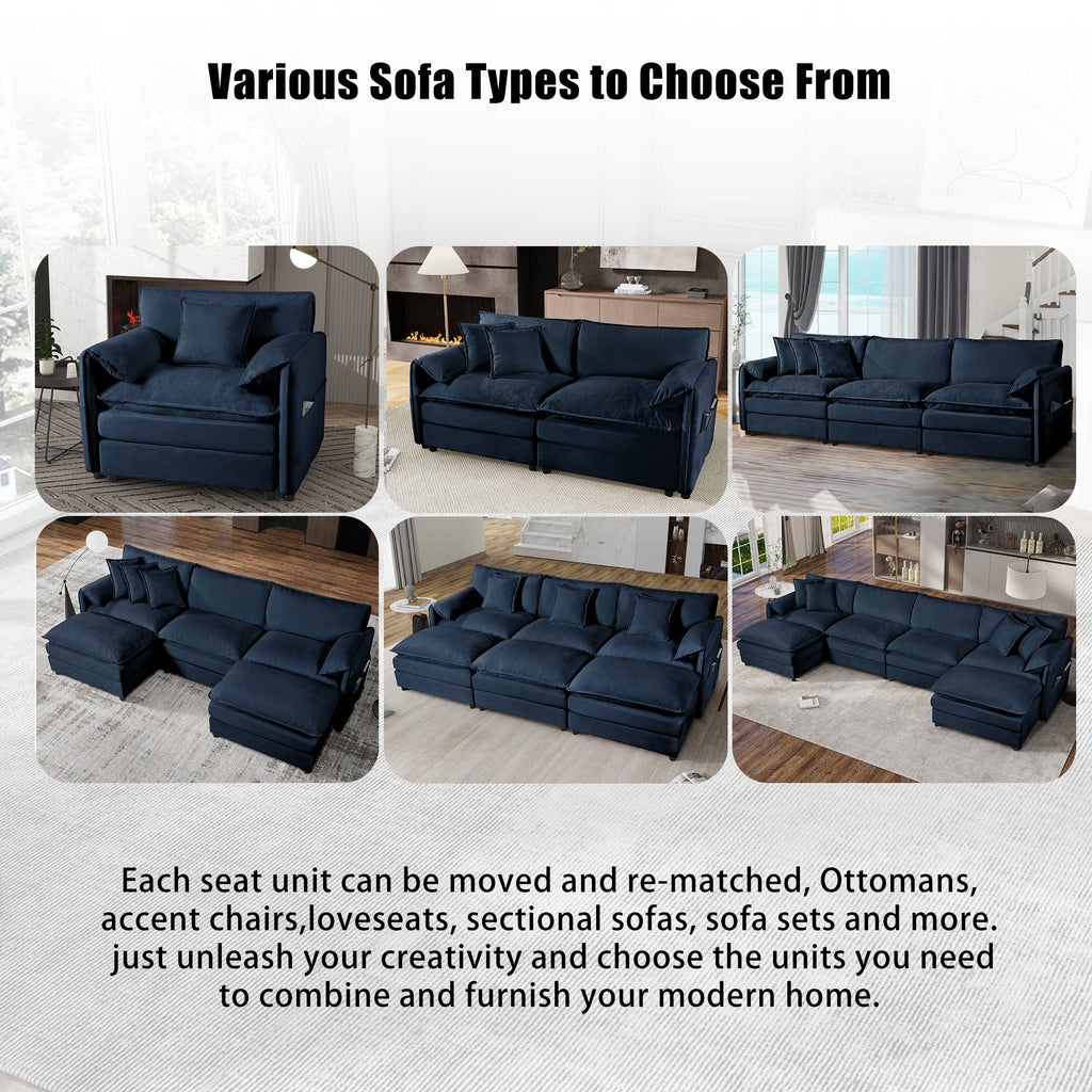 Oversized 41.73' Sofa Chair, Modern Upholstered Armchair with 1 Toss Pillow, Modular Sectional Sofa for Living Room, Deep Seat Reading Sofa for Bedroom Apartment, DIY Combination Chenille,Blue