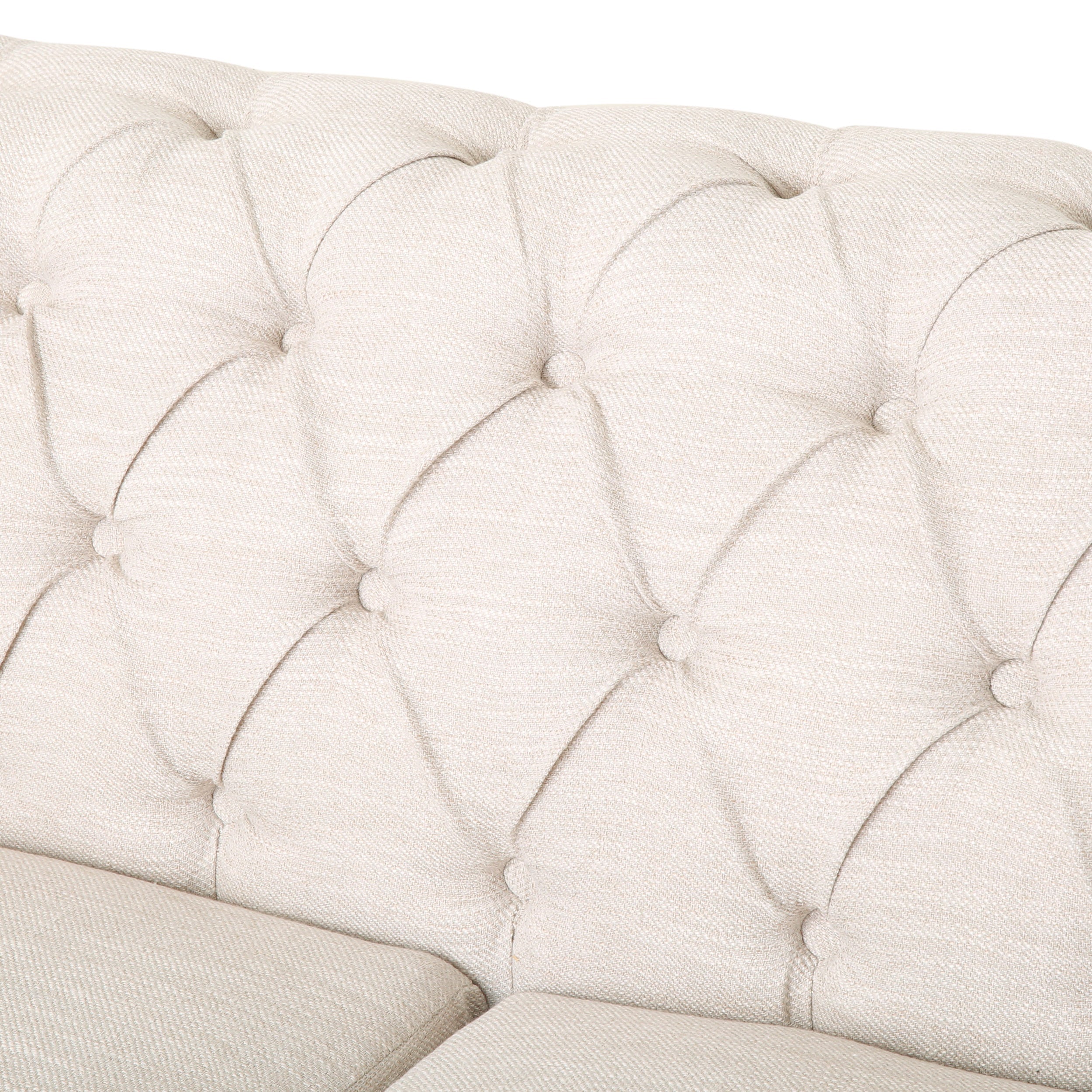 Mirod Retro Style Comfy 3-Seat Sofa with Wooden Legs, Beige Polyester, 78.75'' Wide