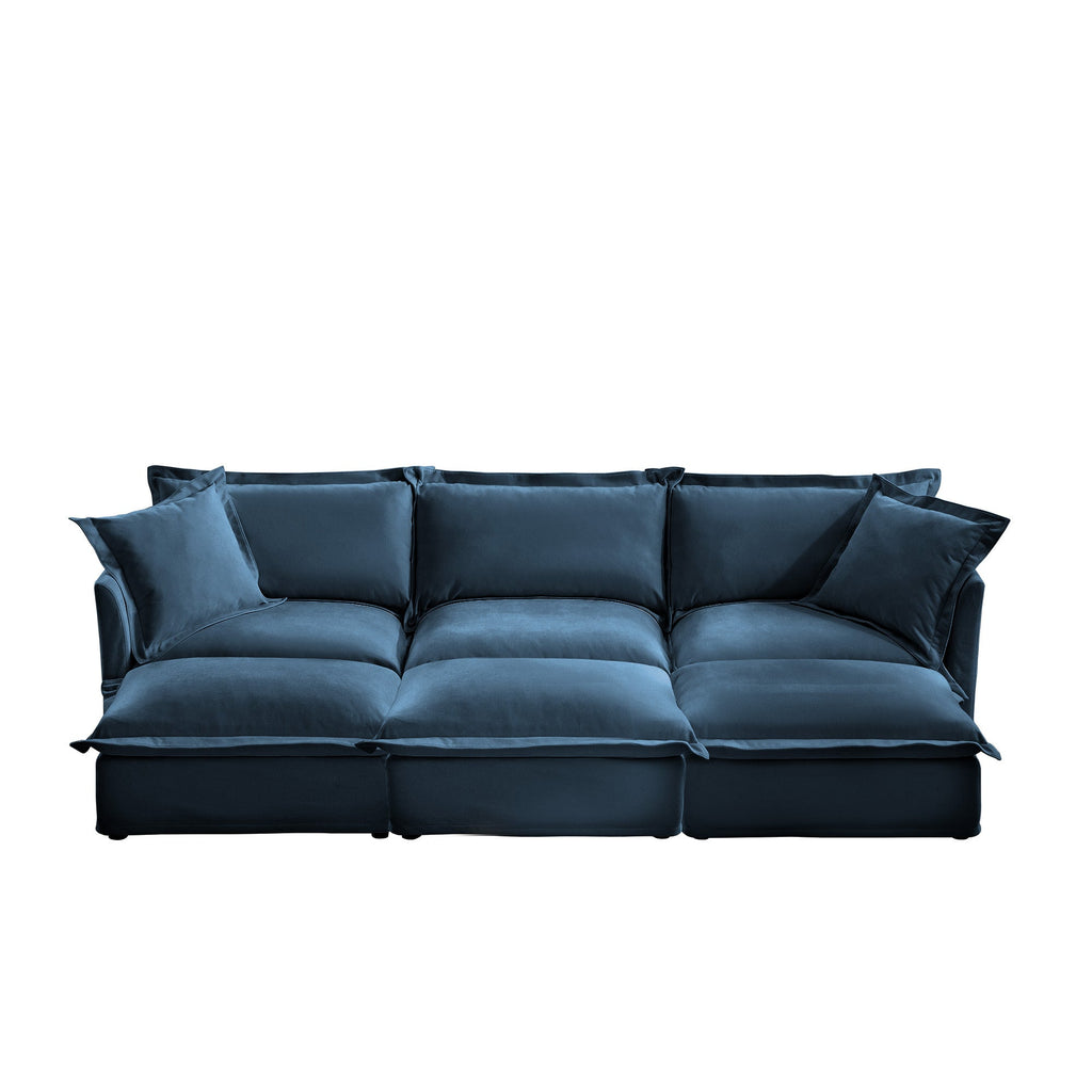 Slipcovered Sofa Couch, Modern 3 Seater Sofa with Suppleness Armrests,Deep Seat Sofa with Soft Multiple Big Pillows, Comfy Couch for Living Room, Apartment,Chenille, Blue