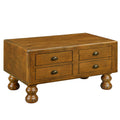 Solid Wood Rectangle Coffee Table for Living Room, 40-Inch Antique Coffee Table with 4 Drawers, Wood Center Table Tea Table with Rivet Decoration Legs.Easy Assembly,  Antique Brown