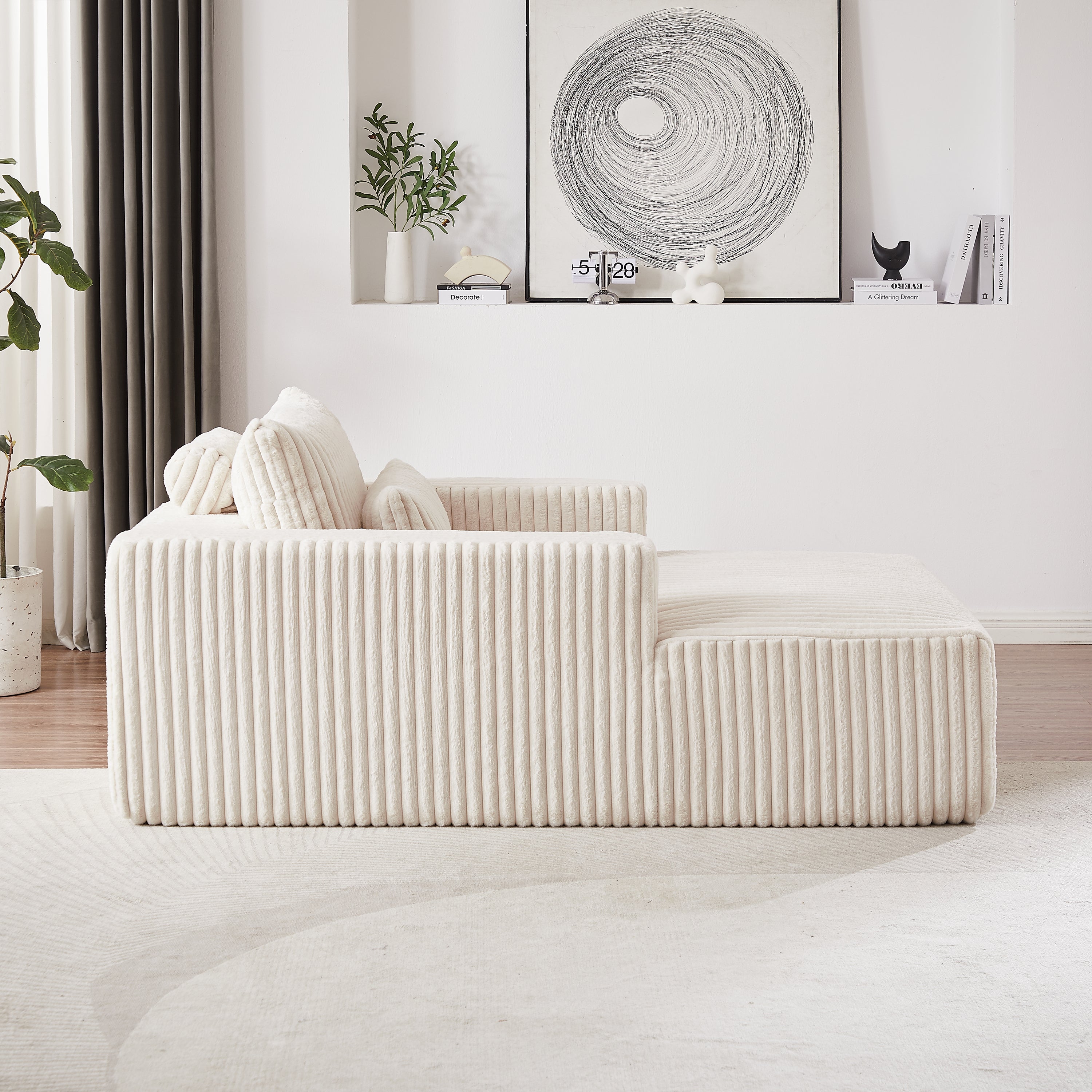 75-Inch Corduroy Sponge Sofa Lounge Chair,No Assembly Required,Fluffy Modern Sleeper Chair for Indoor Living Room Bedroom