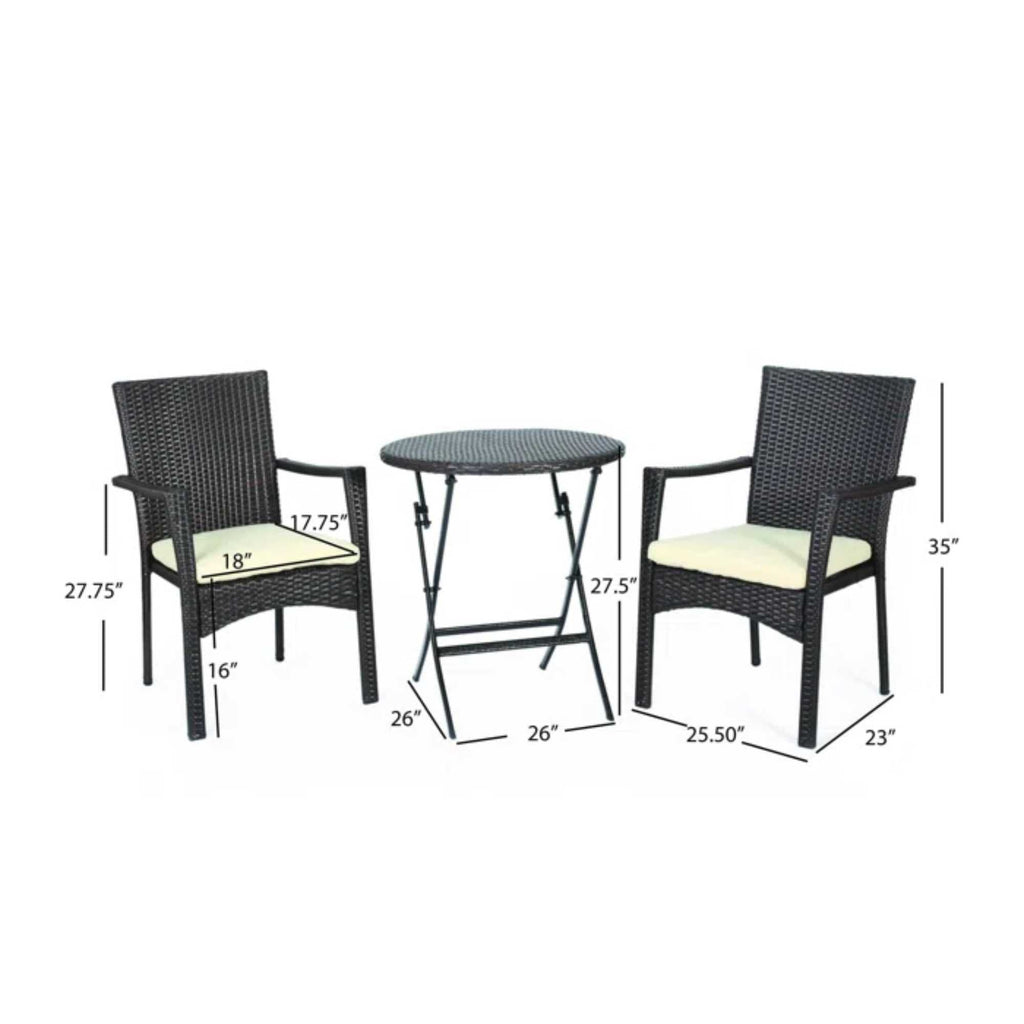Outdoor 3-Piece Bistro Set with Water Resistant Cushions and 2 Chairs, Brown Multi