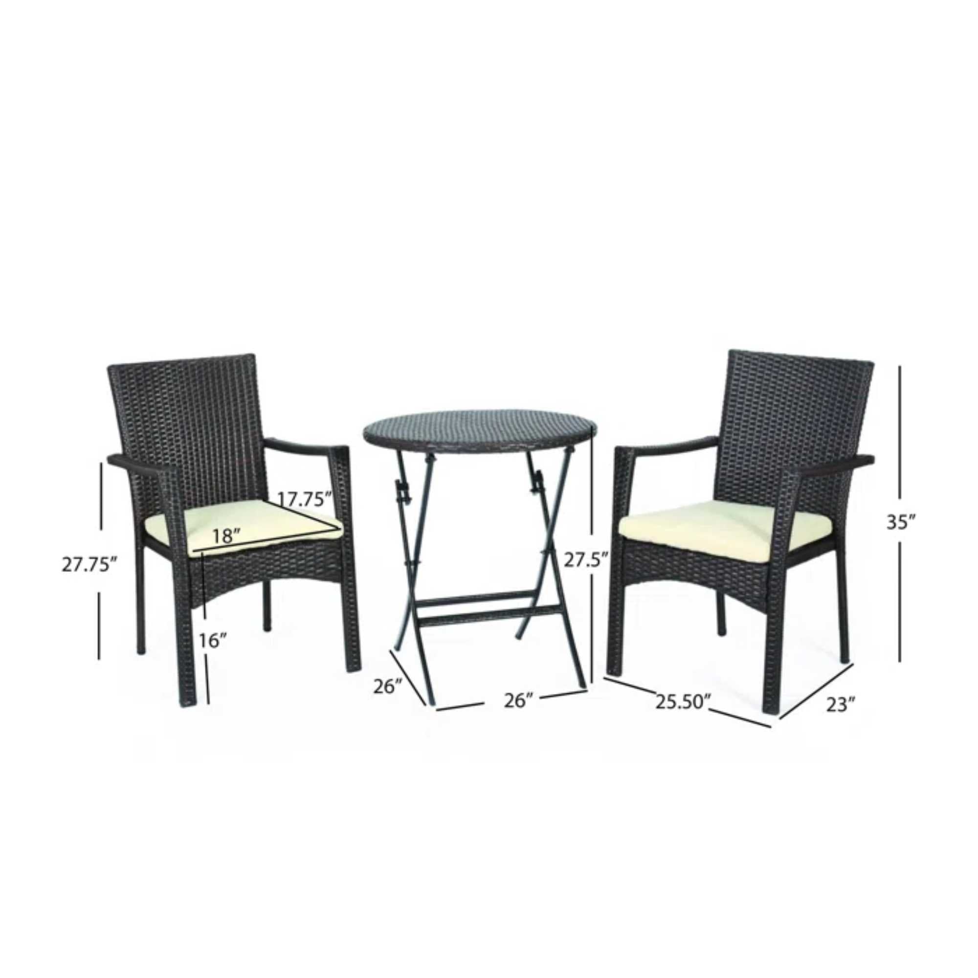 Outdoor 3-Piece Bistro Set with Water Resistant Cushions and 2 Chairs, Brown Multi