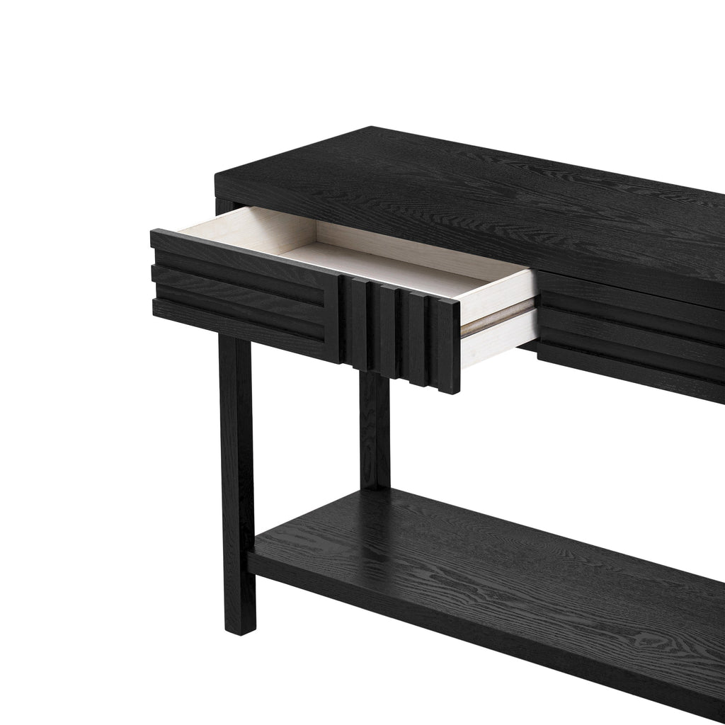 U_STYLE Modern Ash Veneer Console Table, Classic Striped Design, with 2 Drawers & Open Shelf, Perfect for Living Room, Hallway, Entryway, Study Room