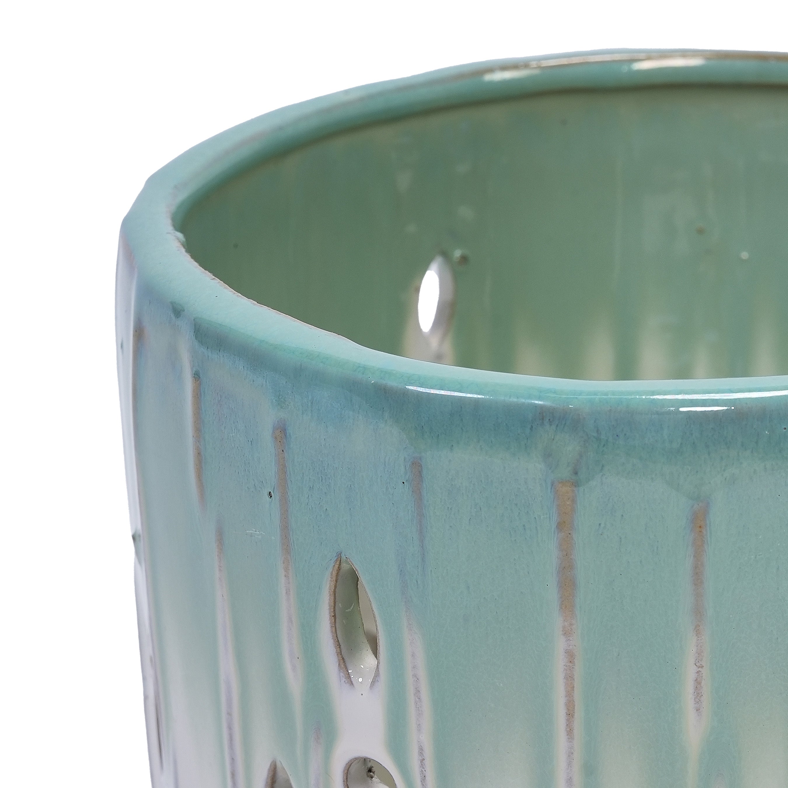 Set of 2 Ceramic Flowerpot with Drainage Hole, 8' Modern Planter for Patio, Garden, Windowsill - White Green