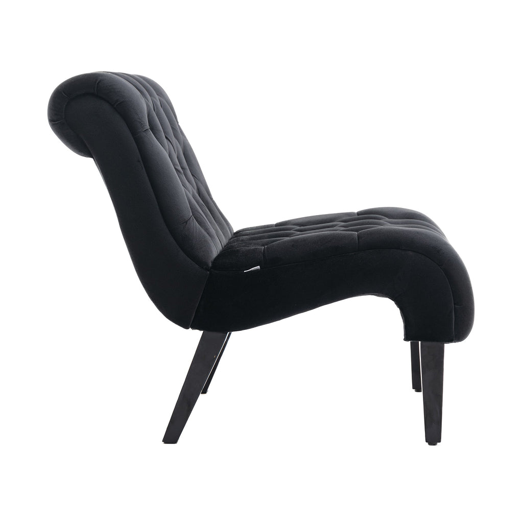 COOLMORE Modern Velvet Armless Accent Living Room Chair / Leisure Chair,Upholstered Fabric Button Comfortable Chair with Wooden Legs for Bedroom, Living Room, Office (Black Velvet)