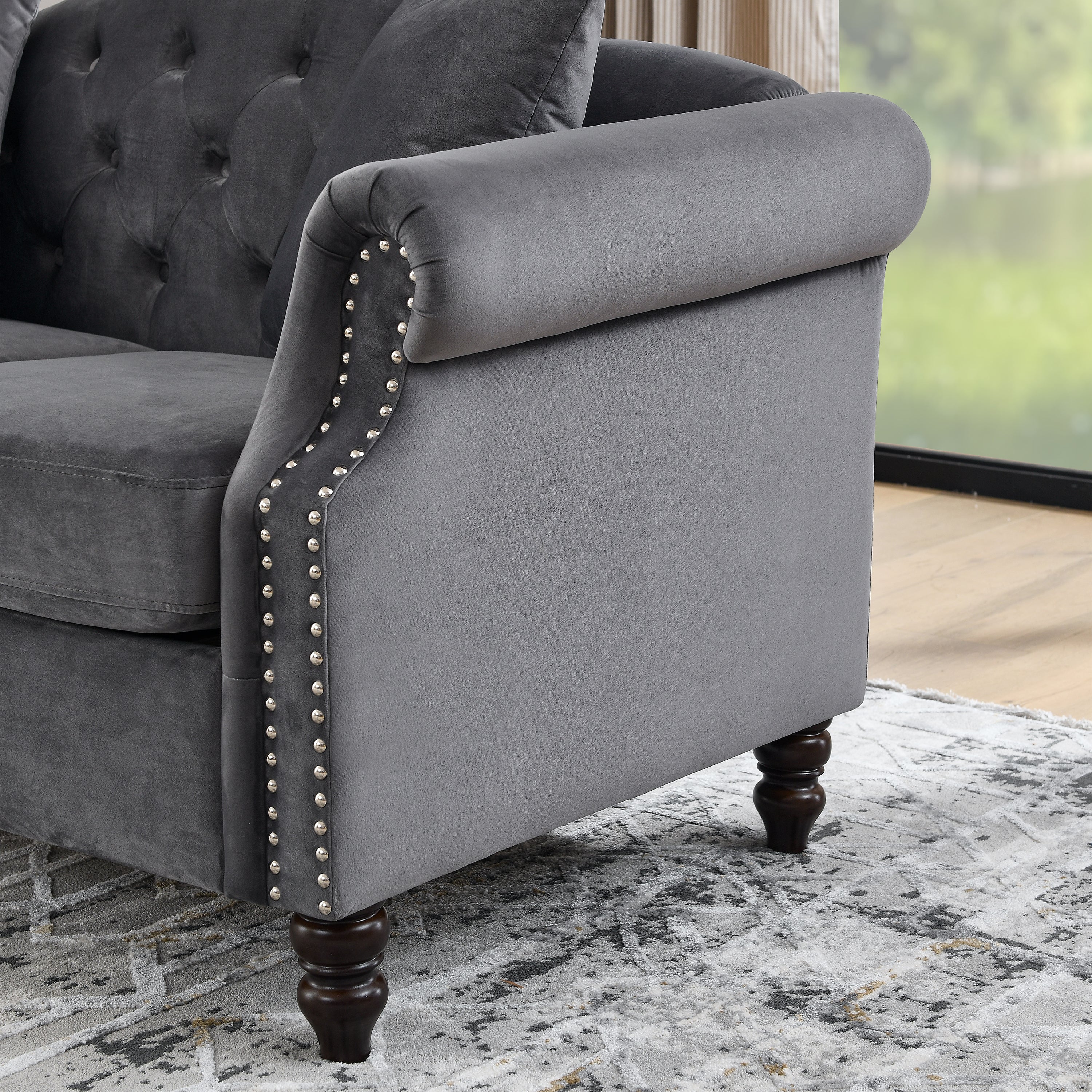 3-seater + 3-seater Combination sofa.Grey Velvet W834S00064