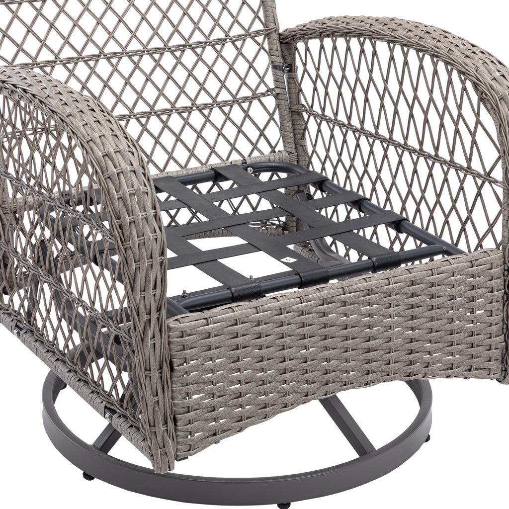 3 Pieces Outdoor Swivel Rocker Patio Chairs, 360 Degree Rocking Patio Conversation Set with Thickened Cushions and Glass Coffee Table for Backyard, Grey
