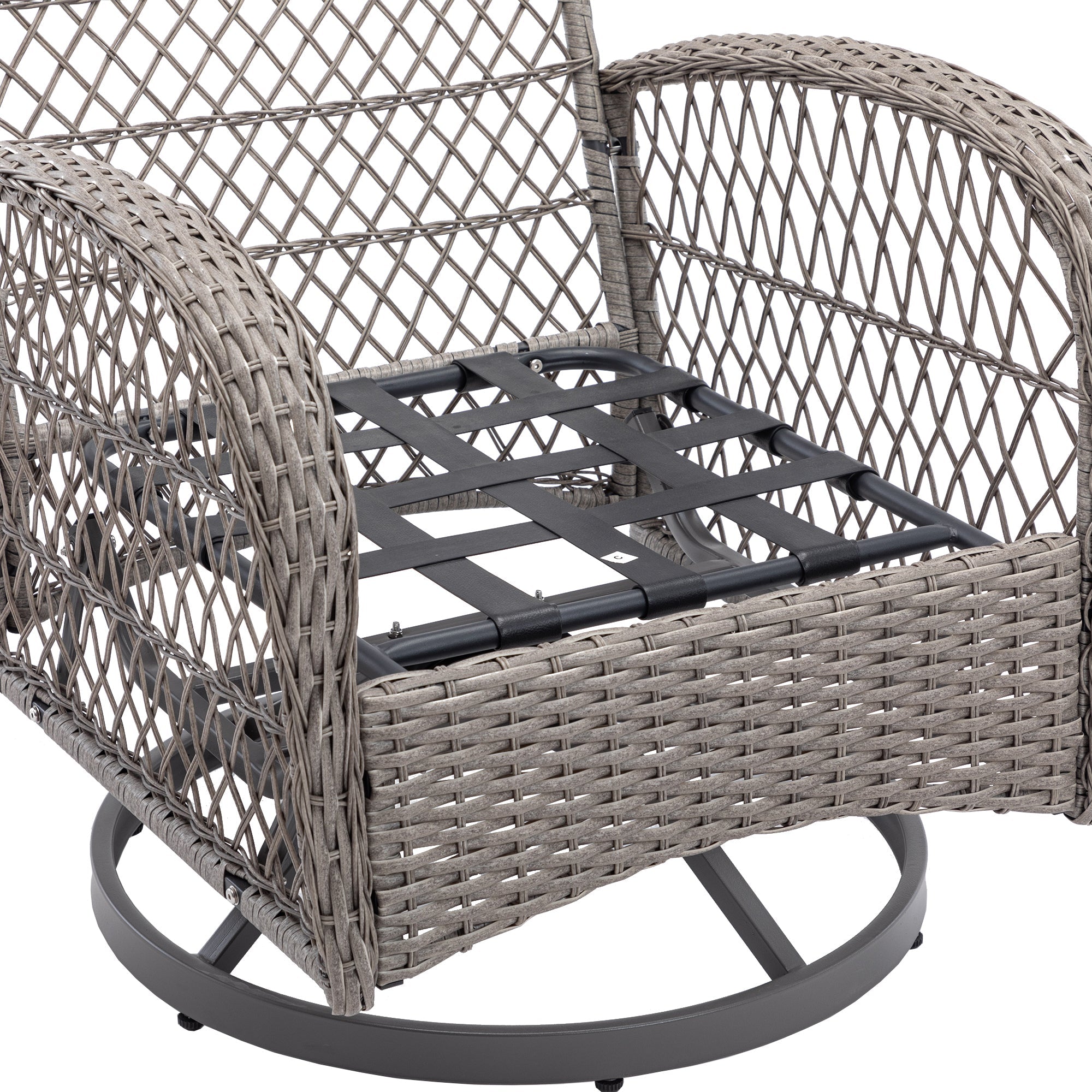 3 Pieces Outdoor Swivel Rocker Patio Chairs, 360 Degree Rocking Patio Conversation Set with Thickened Cushions and Glass Coffee Table for Backyard, Grey