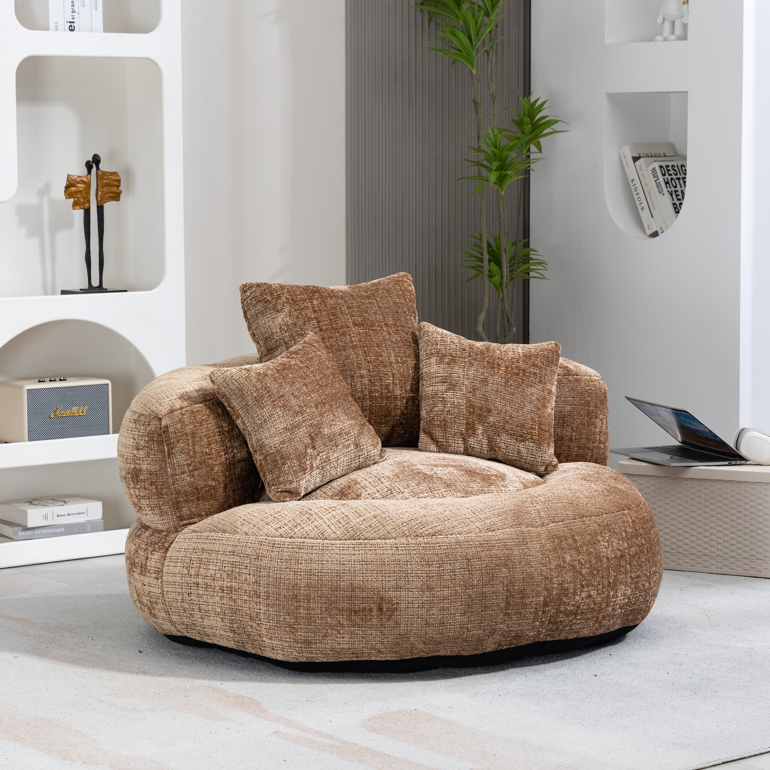 Lazy Sofa Durable Comfort Lounger High Back Bean Bag Chair with Three Pillows, Coffee Chenille, 42.52 inches