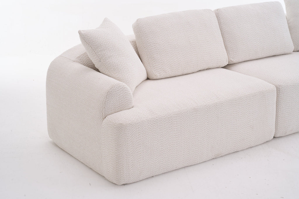LY-024 BEIGE COMPRESSION SOFA: 4-seater combined sofa, Crochet Yarn Fabric, full sponge compression sofa,combined sofa with 4 pillows for home living/ Home Furniture/ Apartment