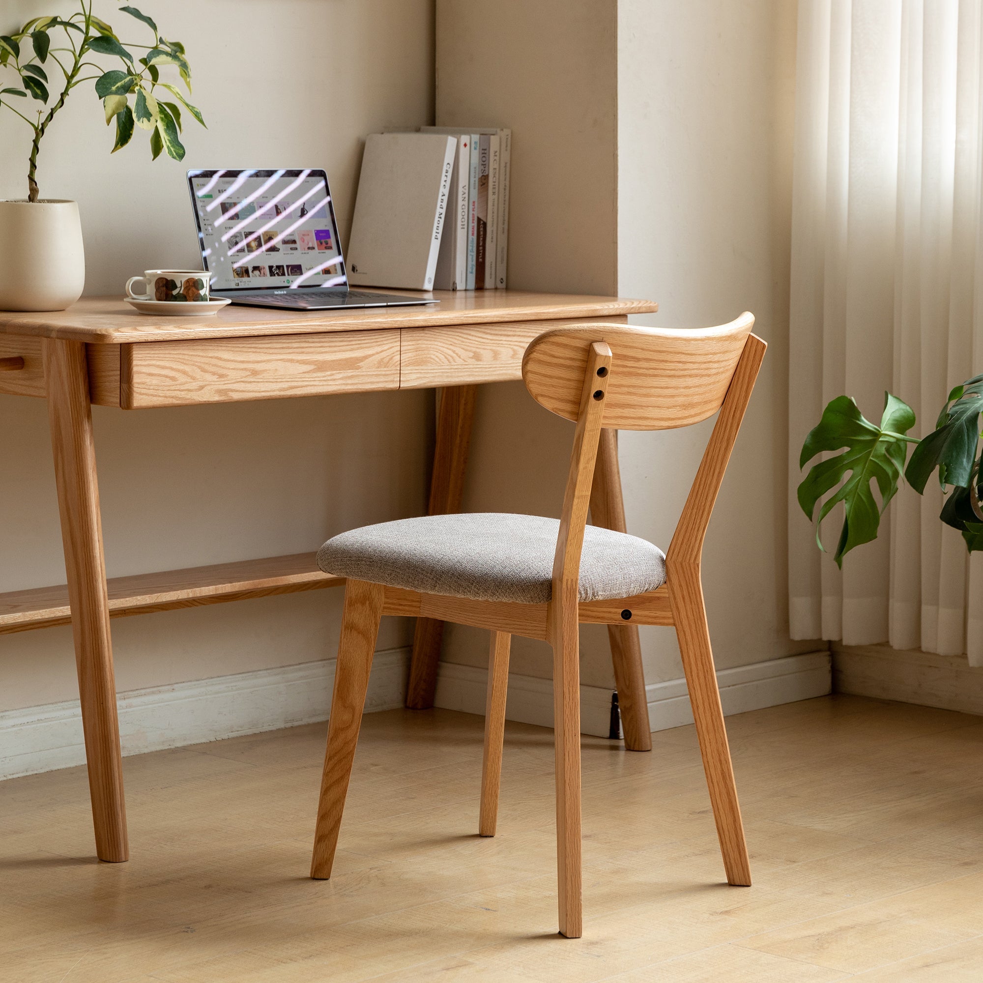 (Set of 2 pcs) Dining Chair Wooden FAS Grade Oak Natural Wood Made in North America 100% Dirt-free Wood Chair Solid Chair Table Chair Wooden Living Room Chair Simple And Natural 47.5 * 55.5 * 78cm