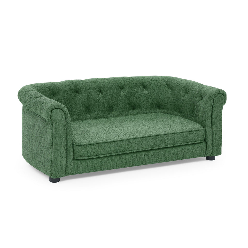 Pet sofa with arc-shaped backrest and armrests, contemporary rectangular pet sofa crafted from breathable linen  cozy soft cushion dog sofa --GREEN